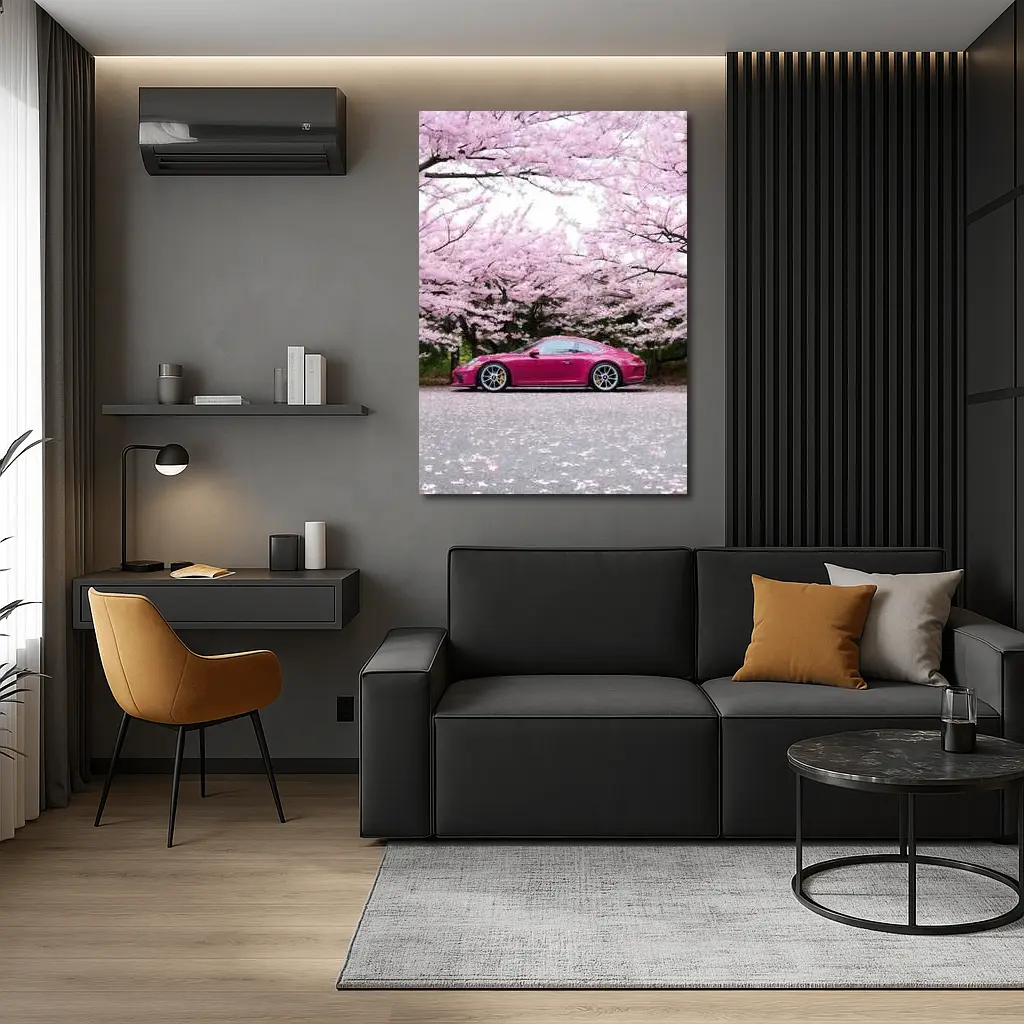 Porsche 911 Pink Under Cherry Blossom Trees – Wall Art