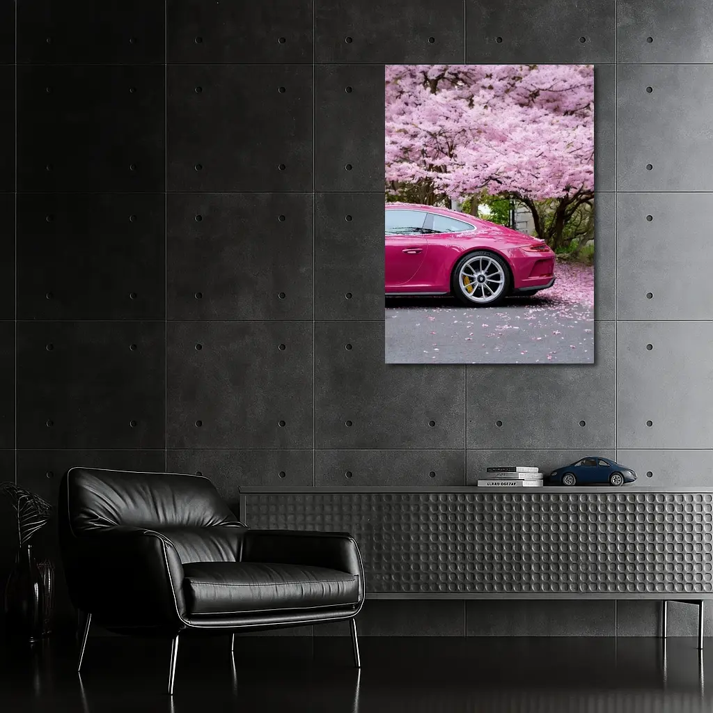Pink Porsche 911 Under Cherry Blossom Trees – Wall Art