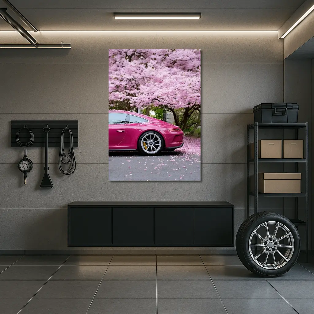 Pink Porsche 911 Under Cherry Blossom Trees – Wall Art