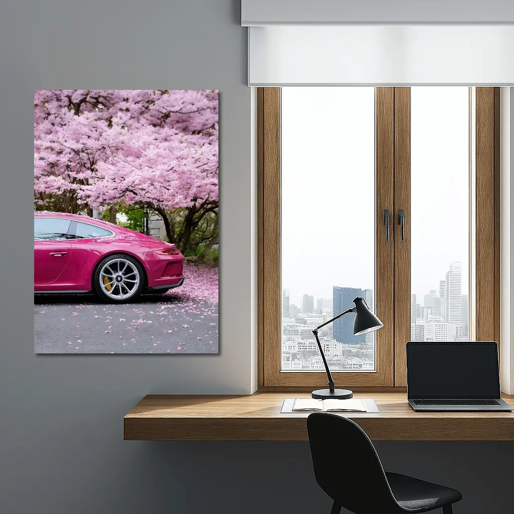 Pink Porsche 911 Under Cherry Blossom Trees – Wall Art