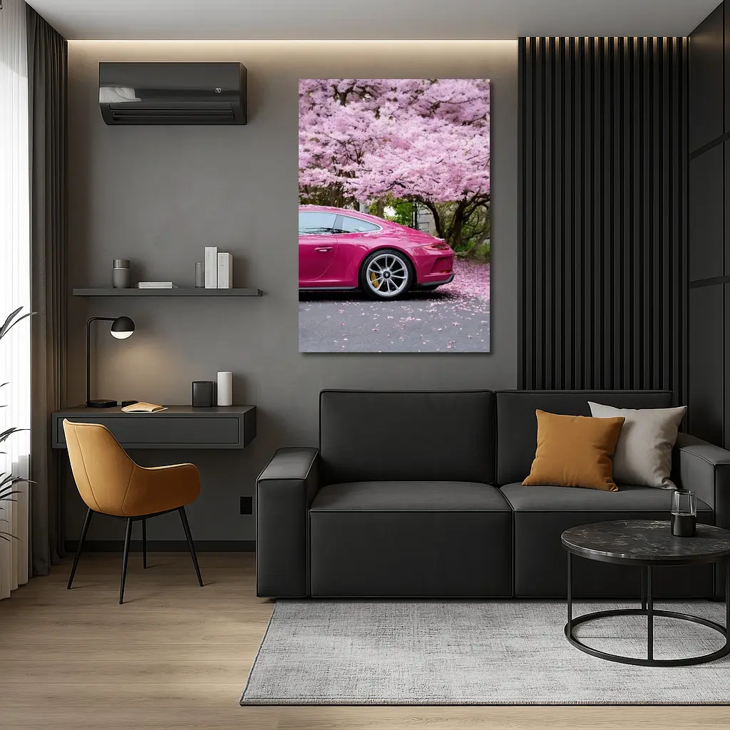 Pink Porsche 911 Under Cherry Blossom Trees – Wall Art