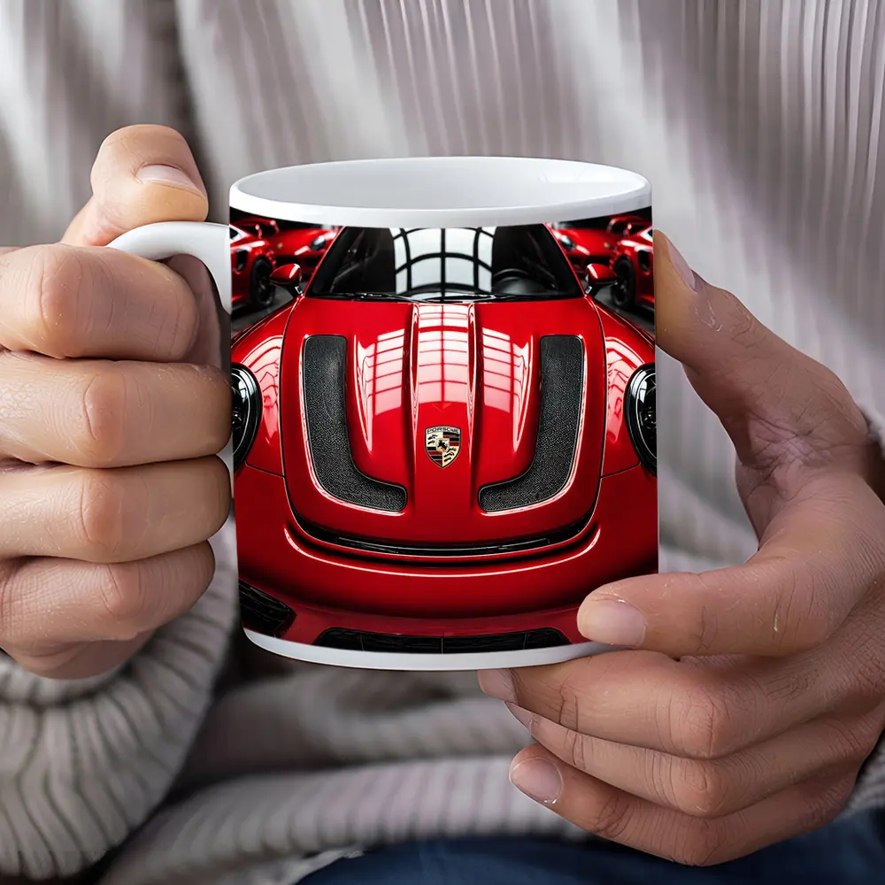 Red Porsche 911 Turbo Hood Dark Garage – Mugs