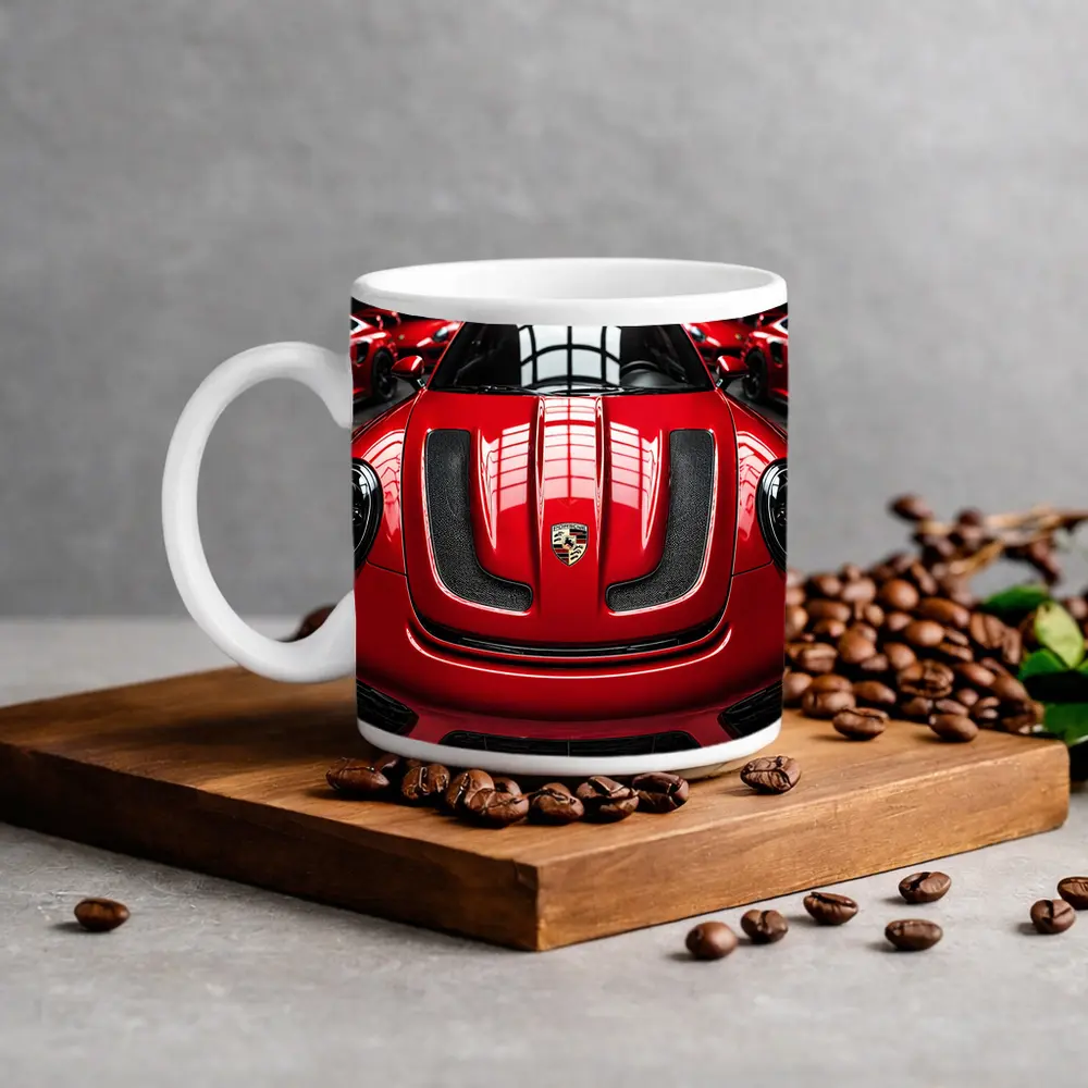 Red Porsche 911 Turbo Hood Dark Garage – Mugs
