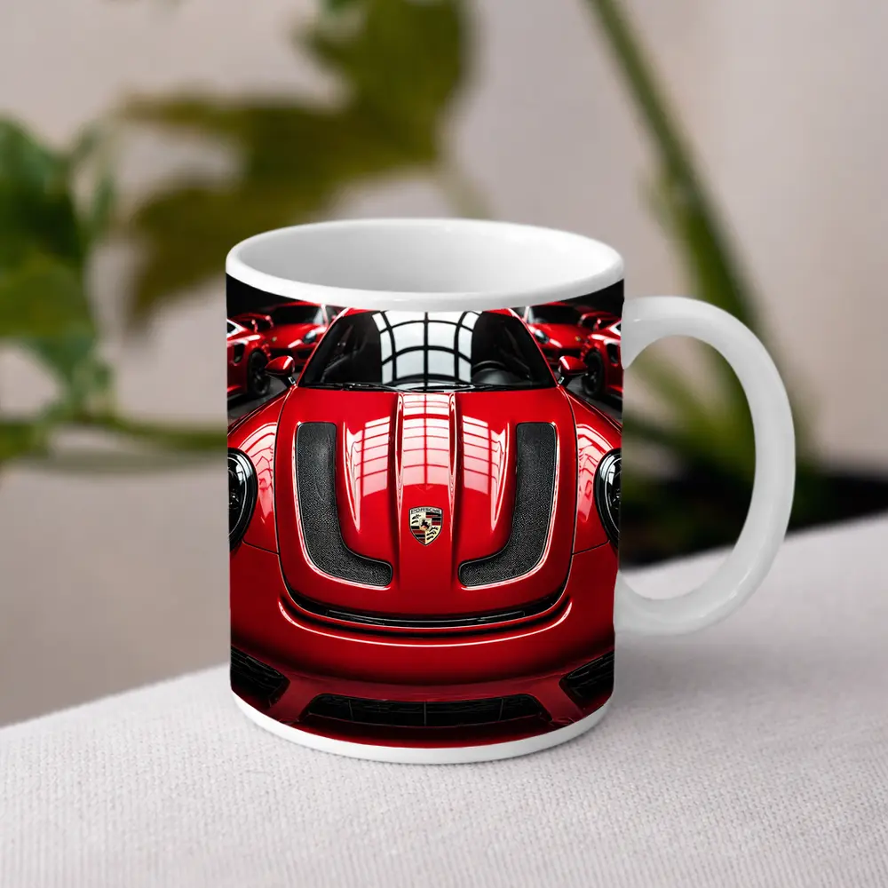 Red Porsche 911 Turbo Hood Dark Garage – Mugs