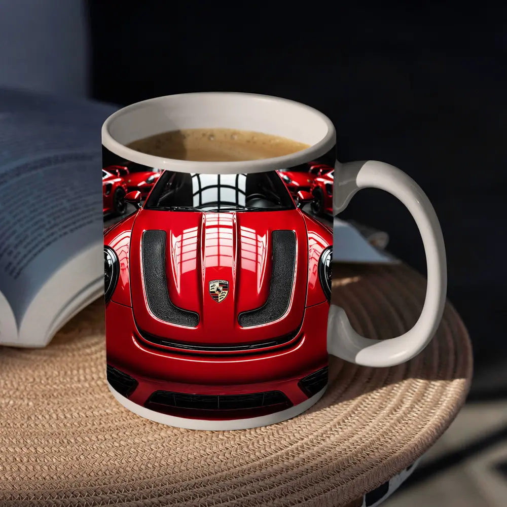 Red Porsche 911 Turbo Hood Dark Garage – Mugs