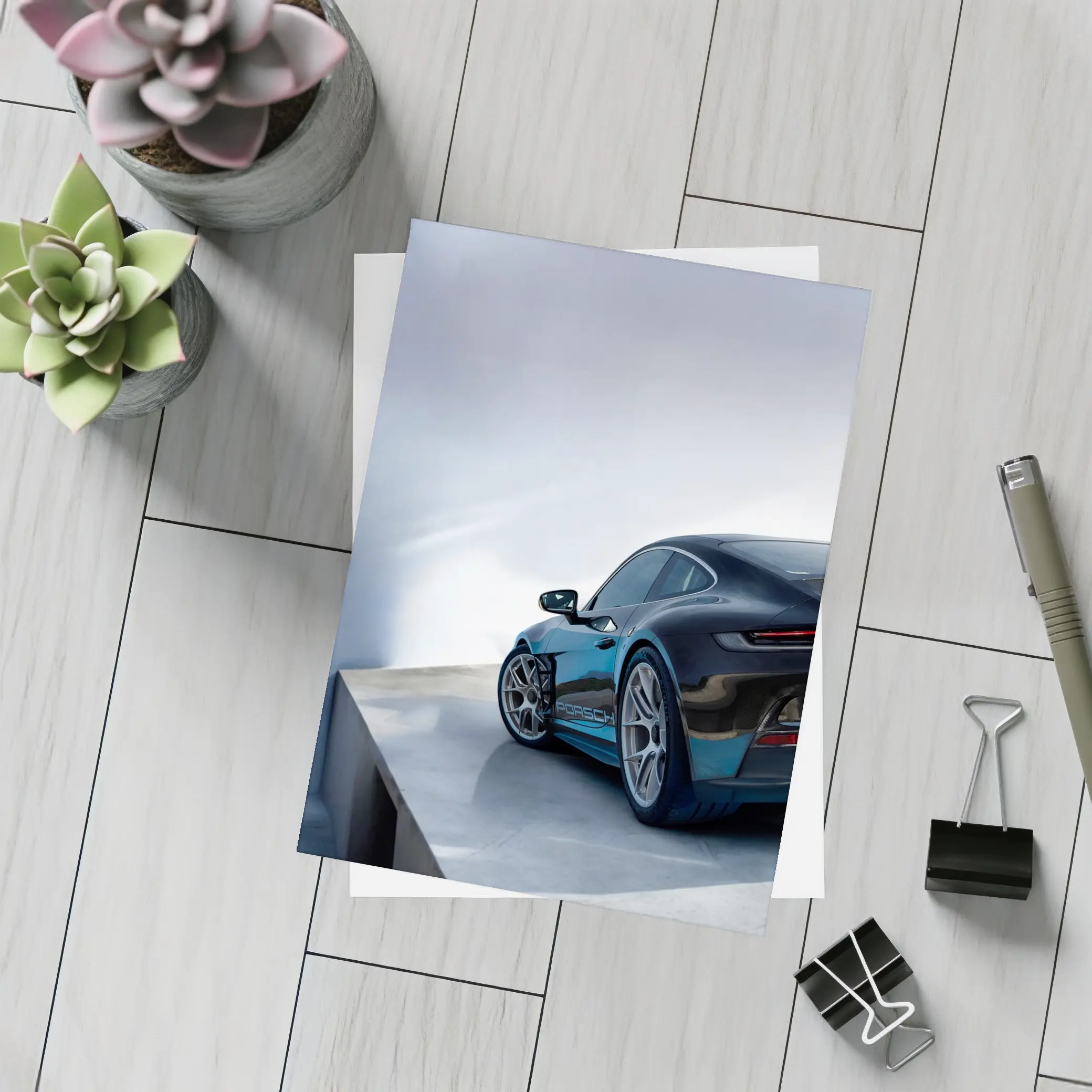 Porsche 911 Dark Blue Parking Lot Rear – Postcards