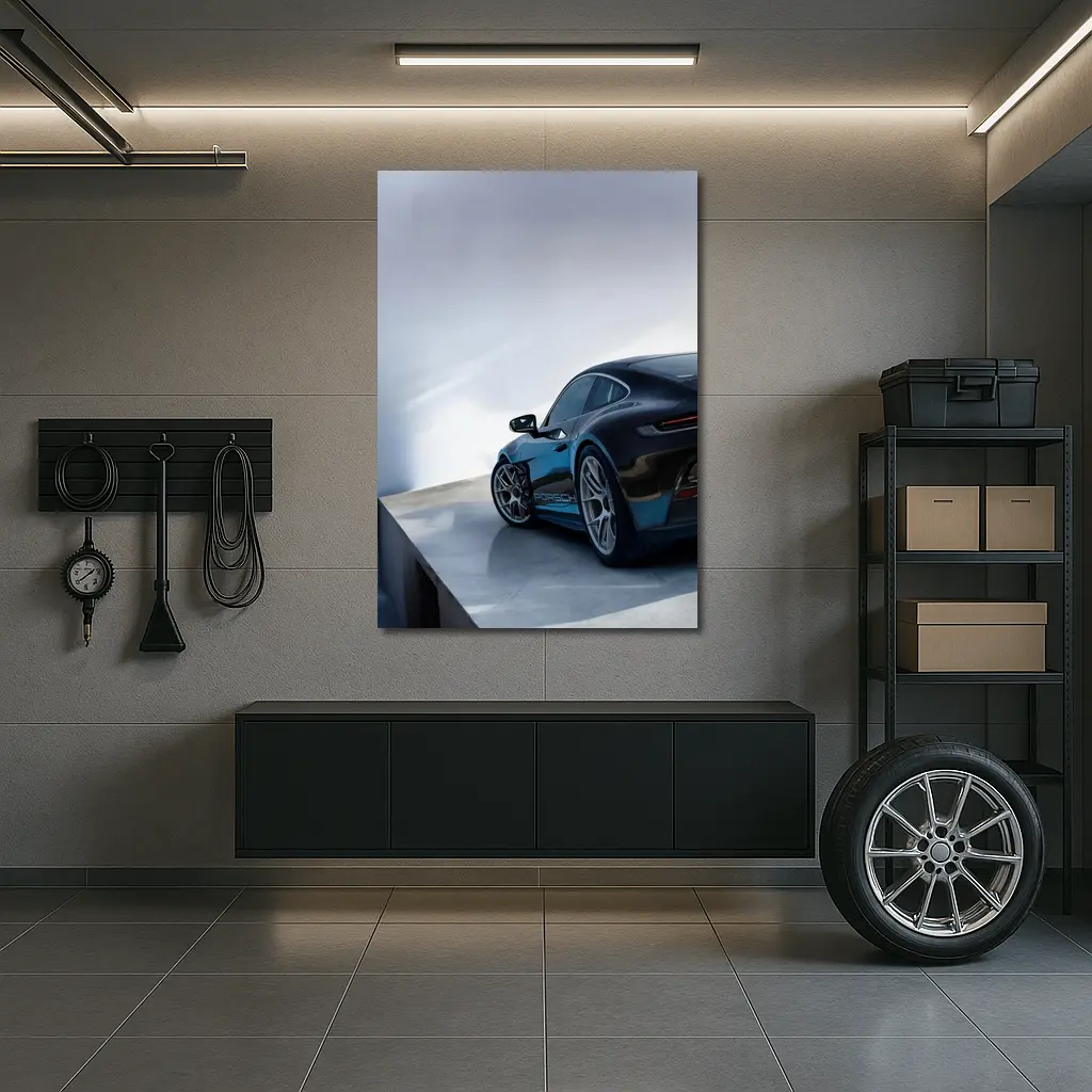 Porsche 911 Dark Blue Parking Lot Rear – Wall Art