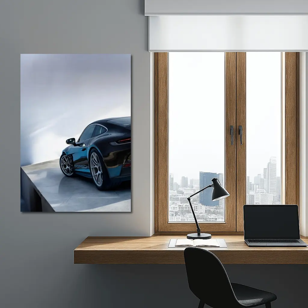 Porsche 911 Dark Blue Parking Lot Rear – Wall Art
