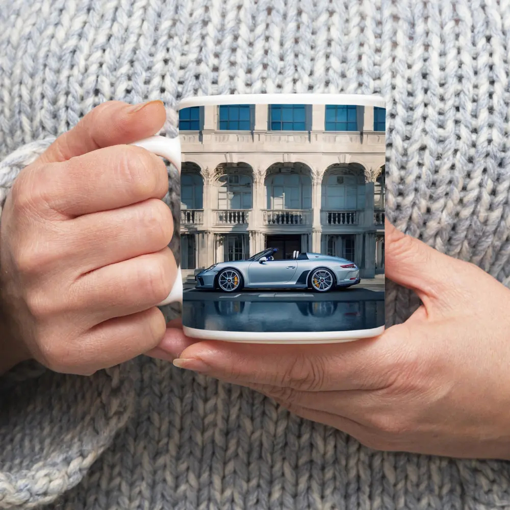 Porsche 911 Speedster Silver Classic Architecture Background – Mugs