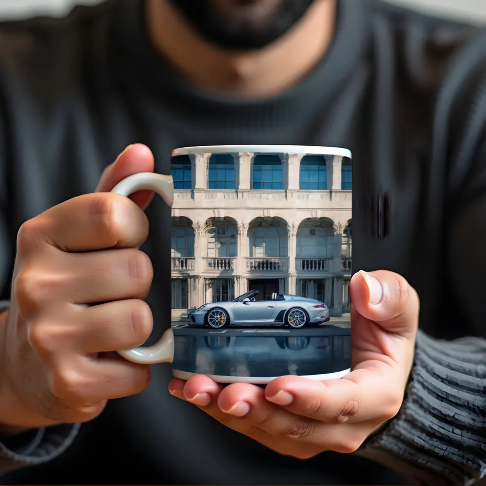Porsche 911 Speedster Silver Classic Architecture Background – Mugs