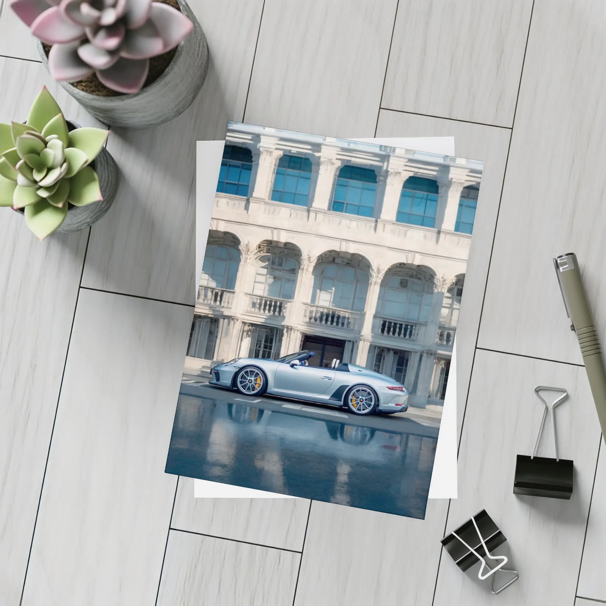 Porsche 911 Speedster Silver Classic Architecture Background – Postcards
