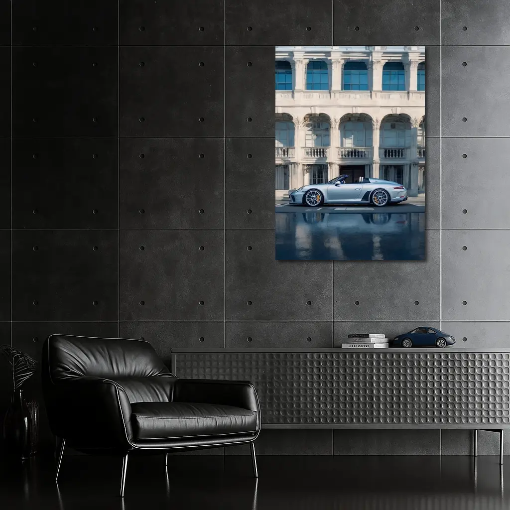 Porsche 911 Speedster Silver Classic Architecture Background – Wall Art