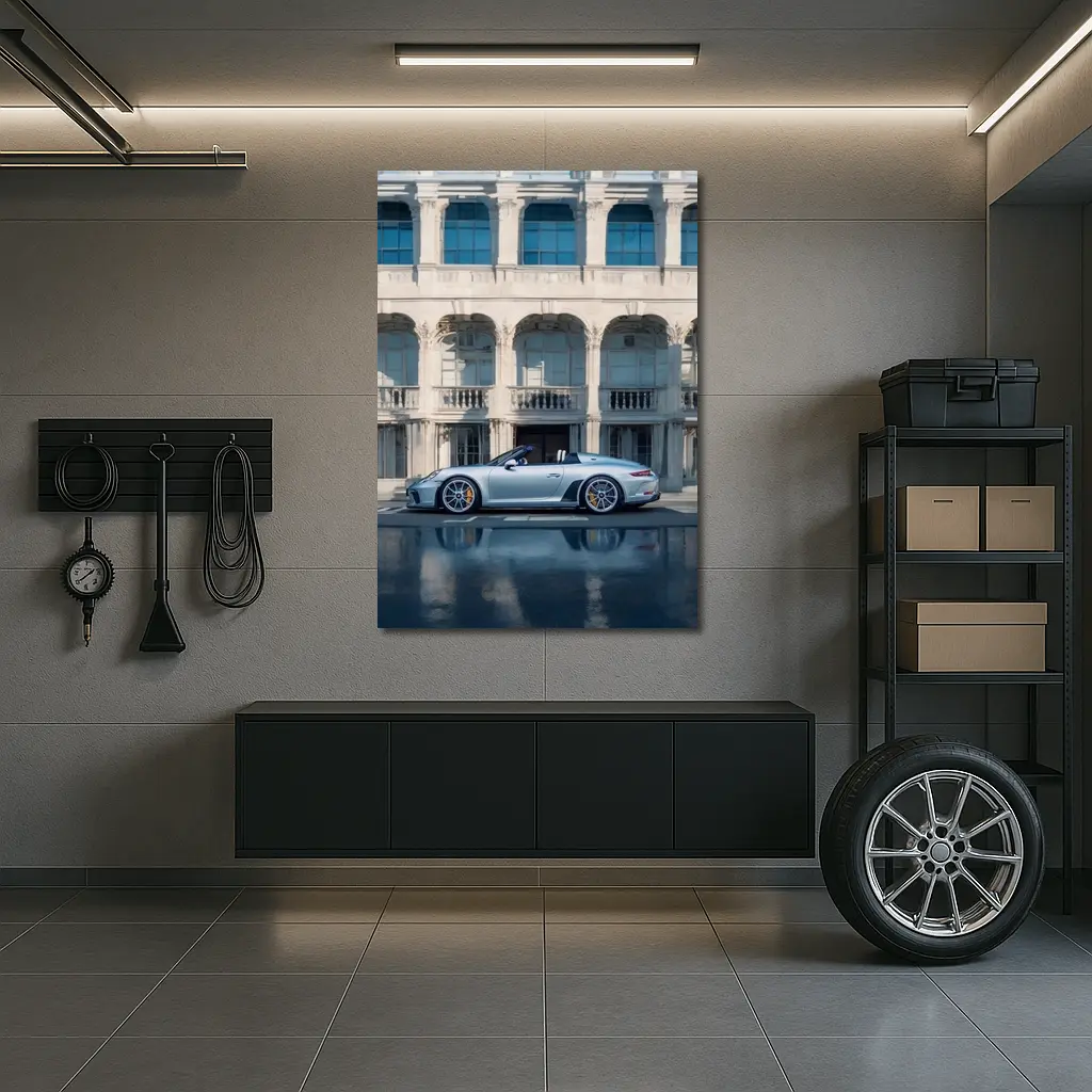 Porsche 911 Speedster Silver Classic Architecture Background – Wall Art