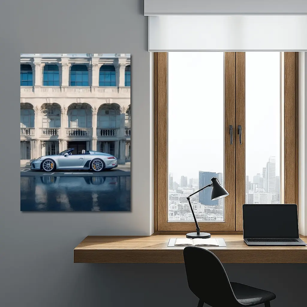 Porsche 911 Speedster Silver Classic Architecture Background – Wall Art