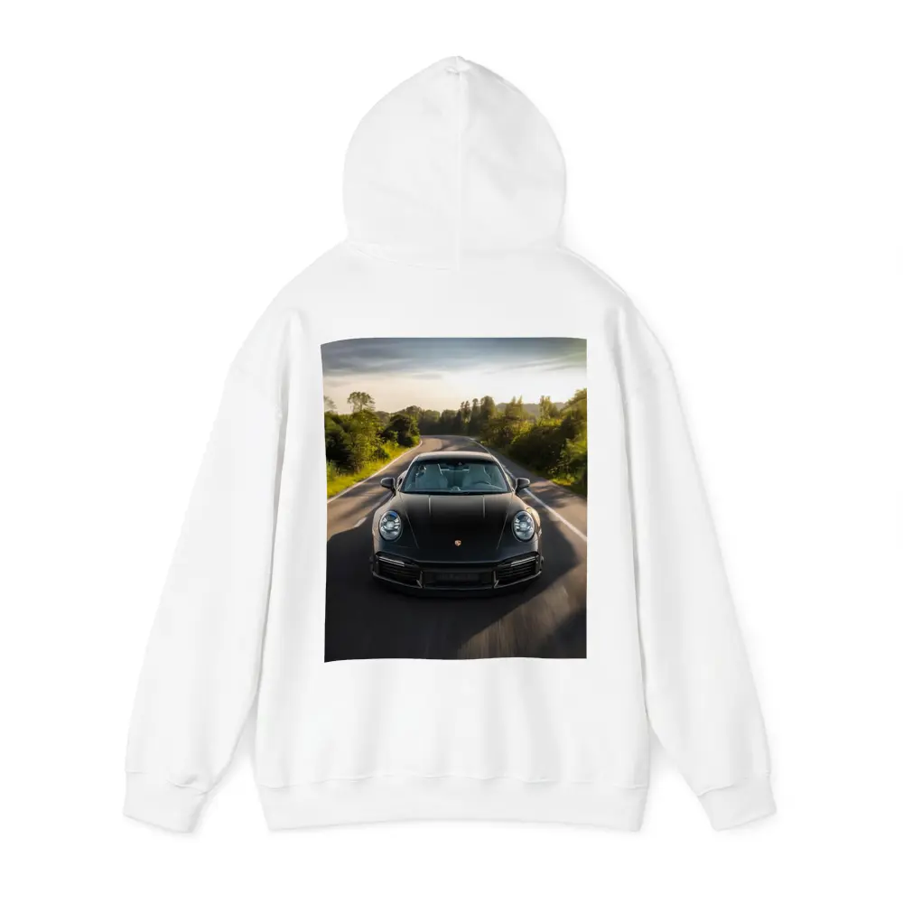 Black Porsche 911 Driving Open Road – Hoodies