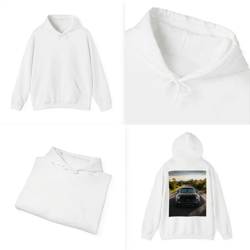 Black Porsche 911 Driving Open Road – Hoodies