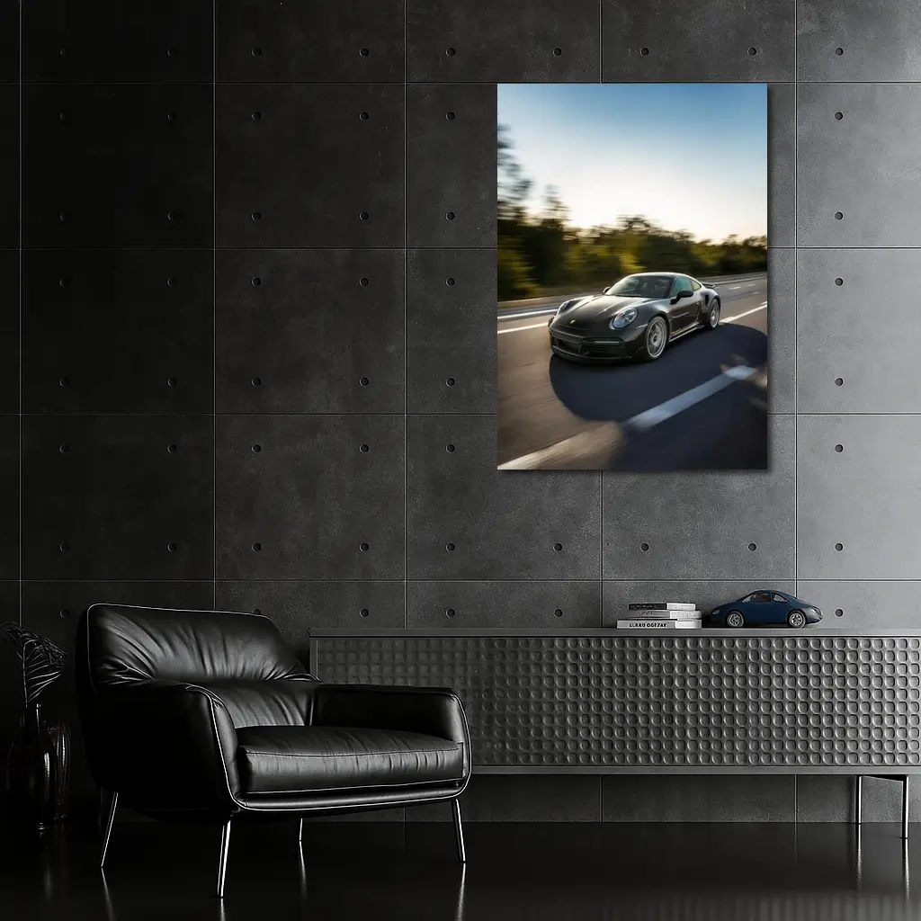 Porsche 911 Turbo Black Speed Highway Drive – Wall Art