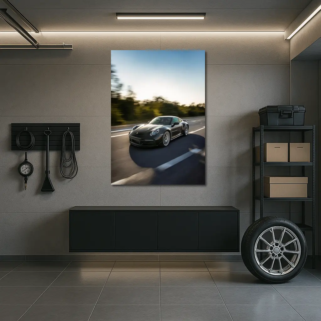 Porsche 911 Turbo Black Speed Highway Drive – Wall Art
