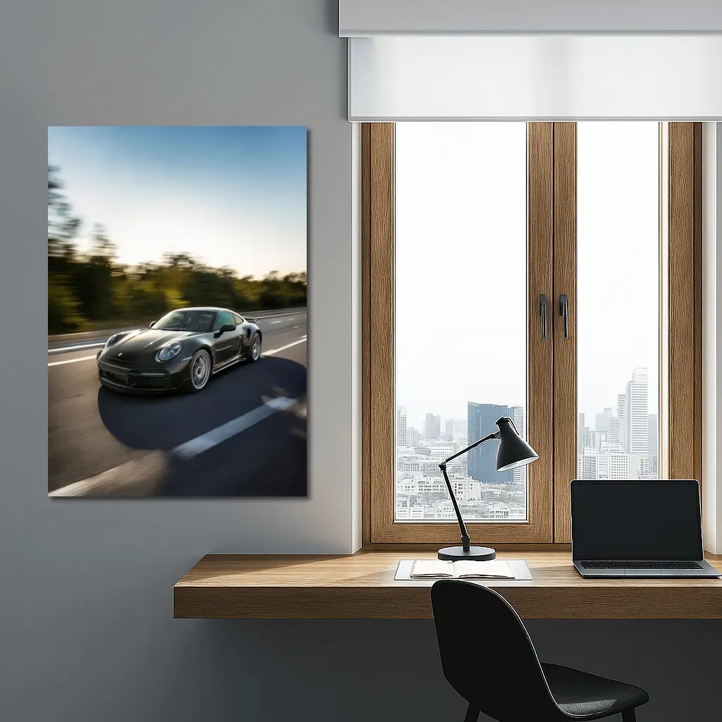 Porsche 911 Turbo Black Speed Highway Drive – Wall Art