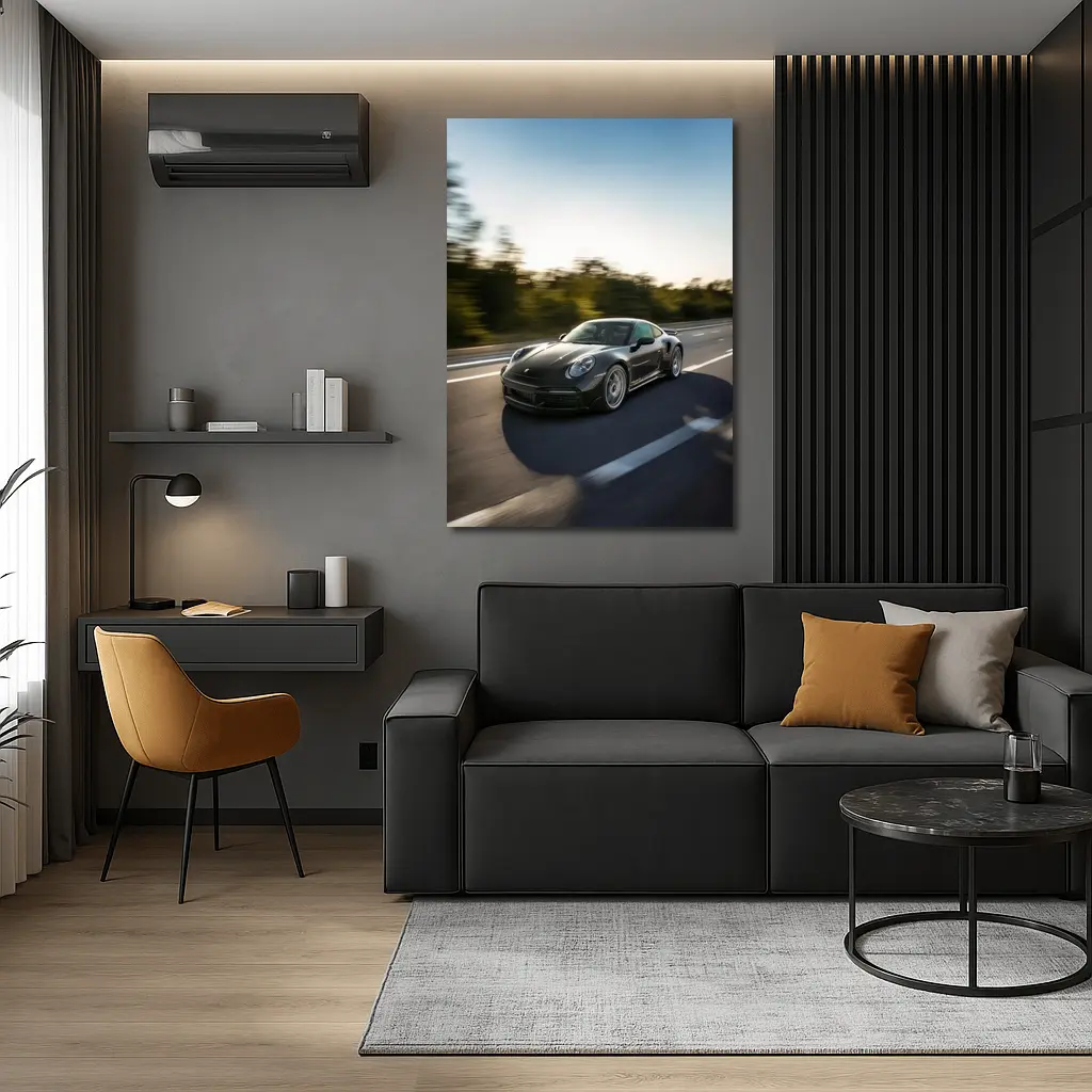 Porsche 911 Turbo Black Speed Highway Drive – Wall Art