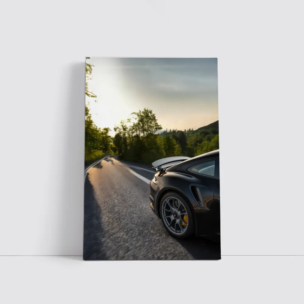 Porsche 911 Black Driving Winding Forest Road – Wall Art
