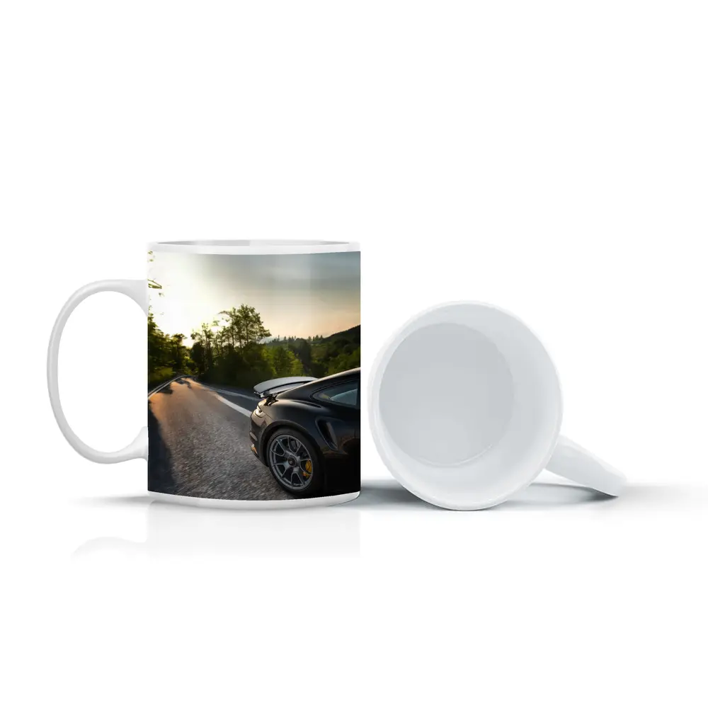 Porsche 911 Black Driving Winding Forest Road – Mugs