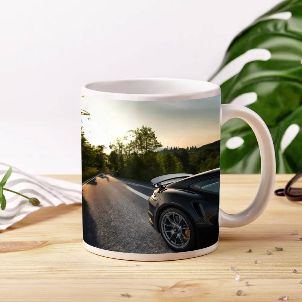 Porsche 911 Black Driving Winding Forest Road – Mugs