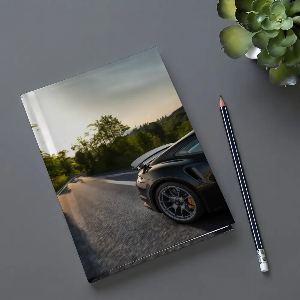 Porsche 911 Black Driving Winding Forest Road – Notebooks