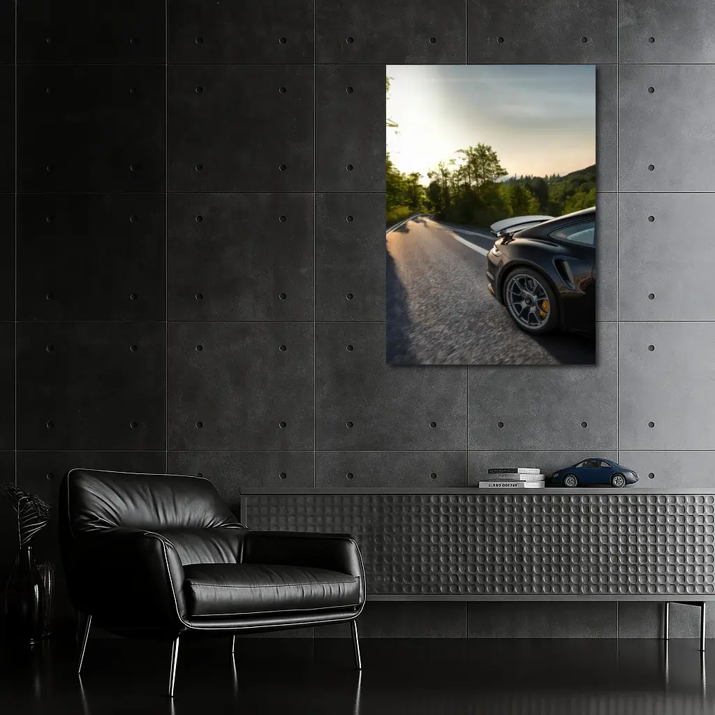 Porsche 911 Black Driving Winding Forest Road – Wall Art