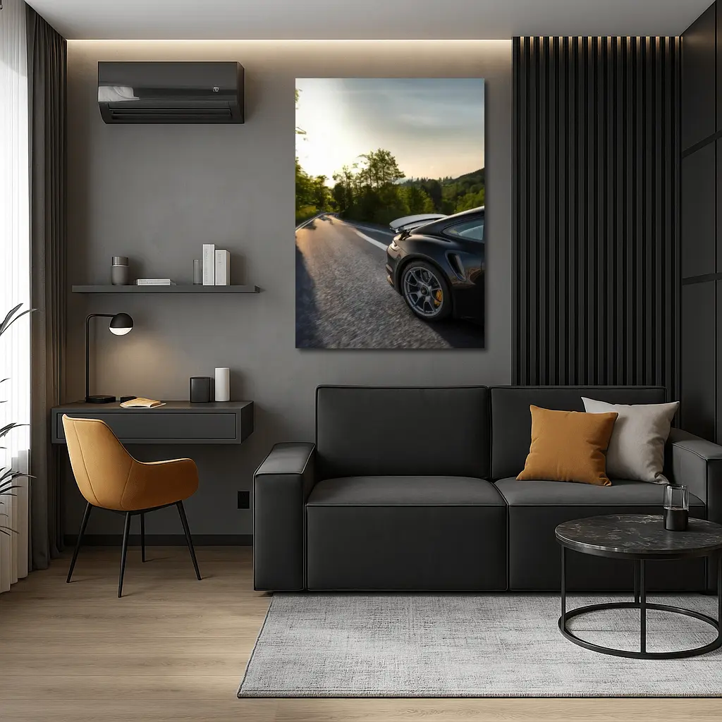 Porsche 911 Black Driving Winding Forest Road – Wall Art