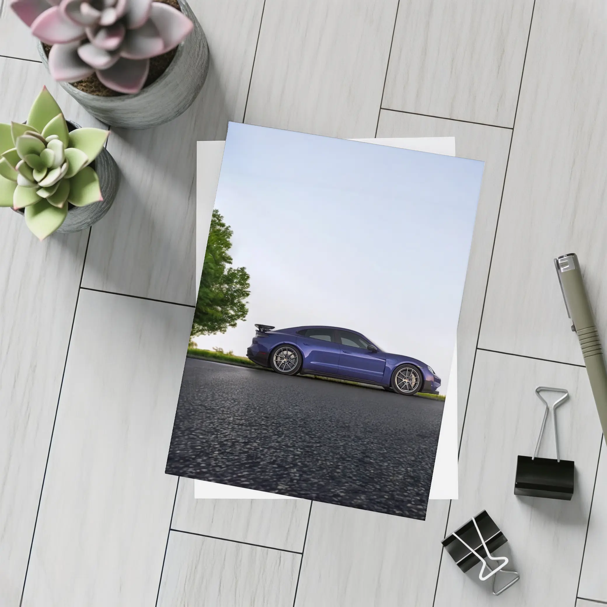 Porsche Taycan Blue Side Profile Road – Postcards