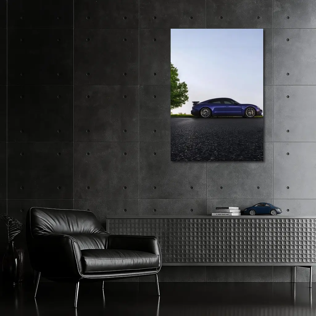 Porsche Taycan Blue Side Profile Road – Wall Art