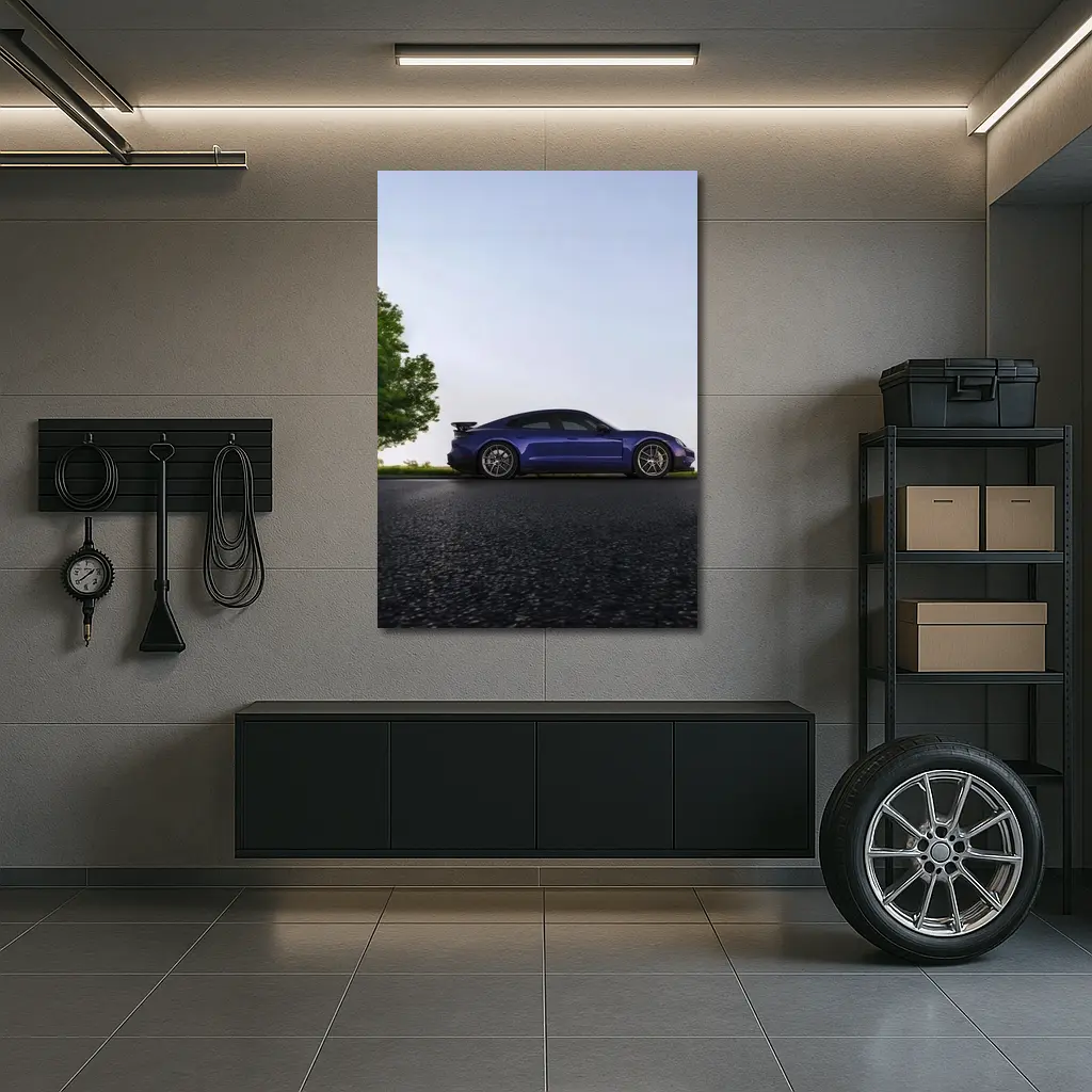 Porsche Taycan Blue Side Profile Road – Wall Art