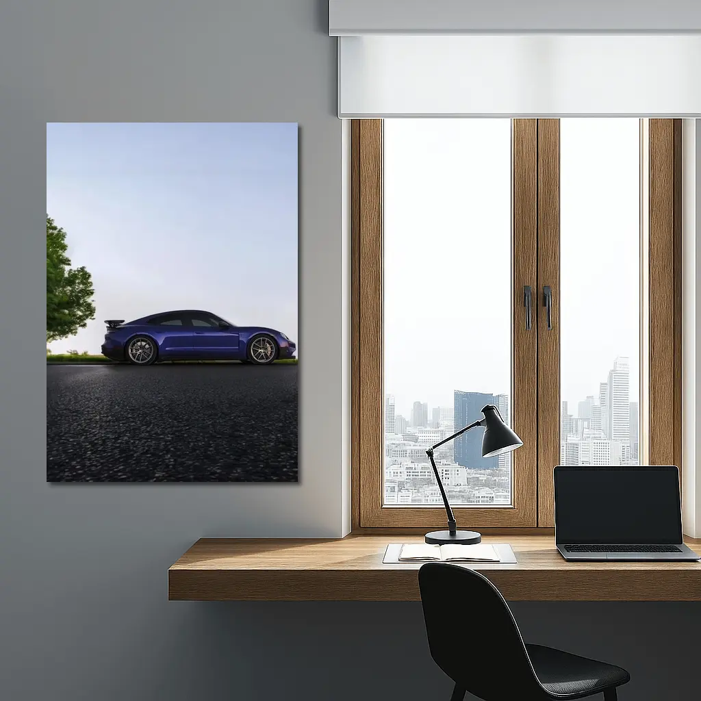 Porsche Taycan Blue Side Profile Road – Wall Art