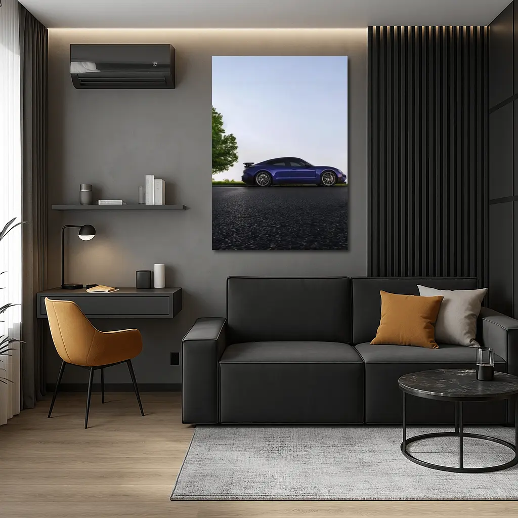 Porsche Taycan Blue Side Profile Road – Wall Art
