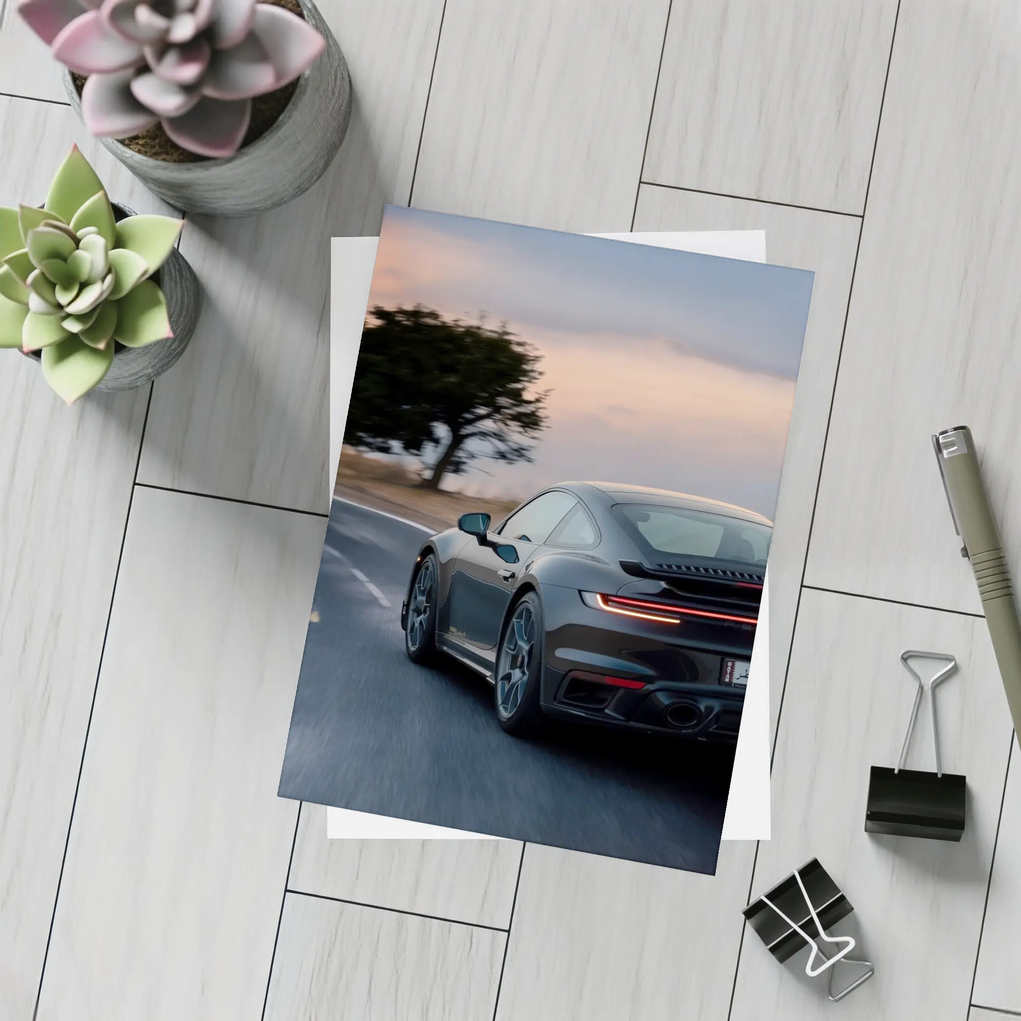 Porsche 911 Turbo Black Road Dusk Drive – Postcards