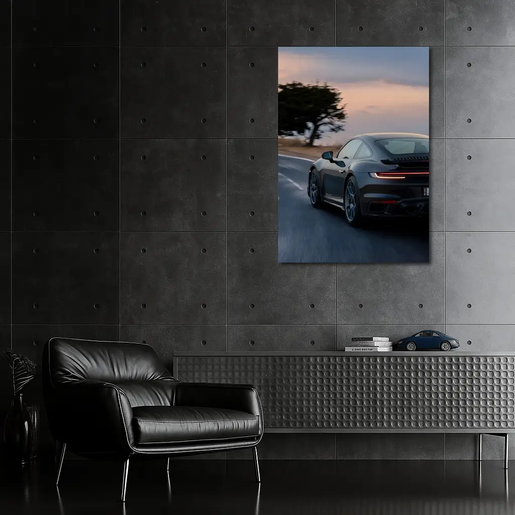 Porsche 911 Turbo Black Road Dusk Drive – Wall Art