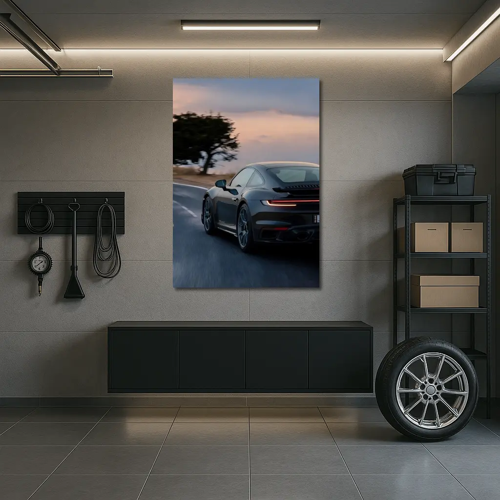 Porsche 911 Turbo Black Road Dusk Drive – Wall Art
