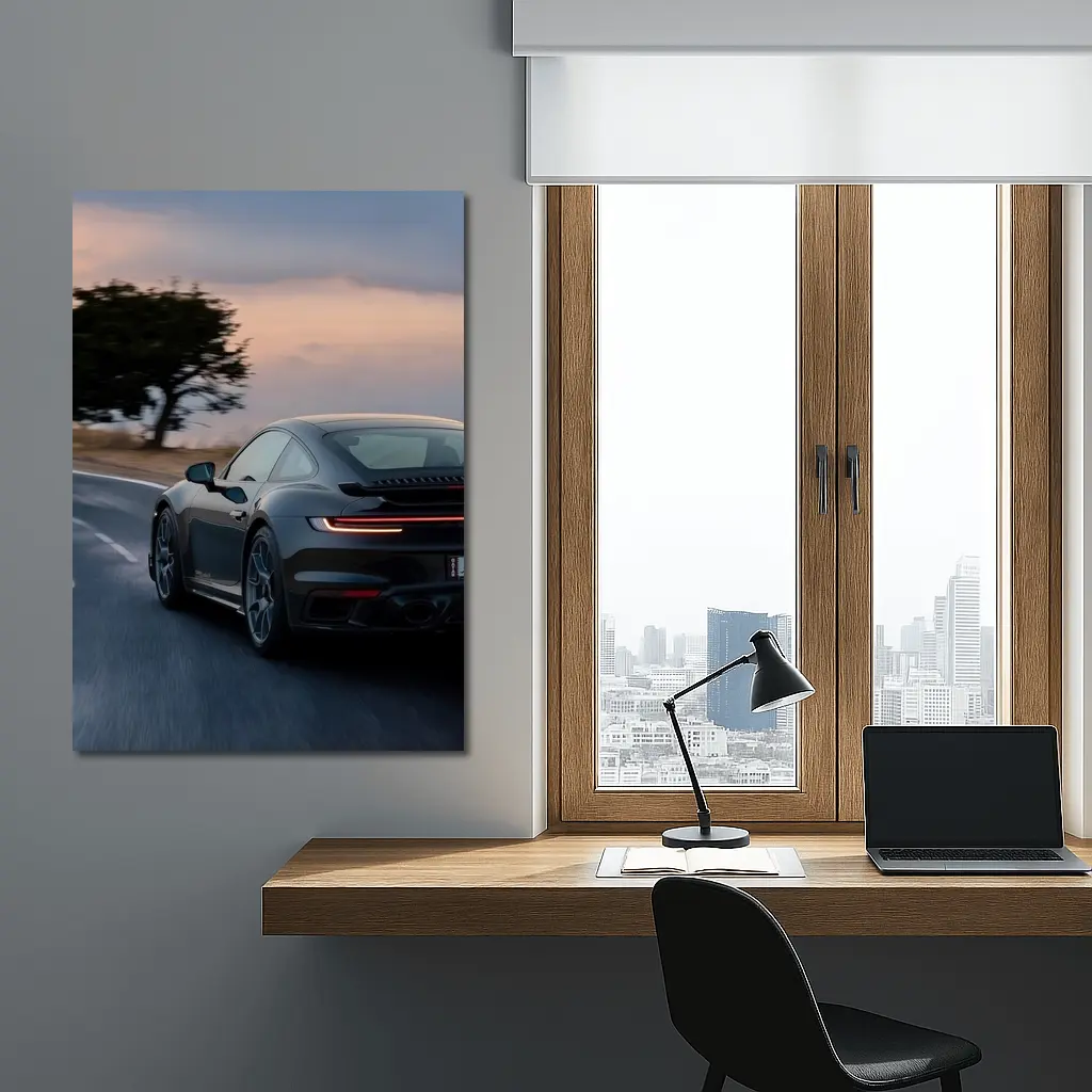 Porsche 911 Turbo Black Road Dusk Drive – Wall Art