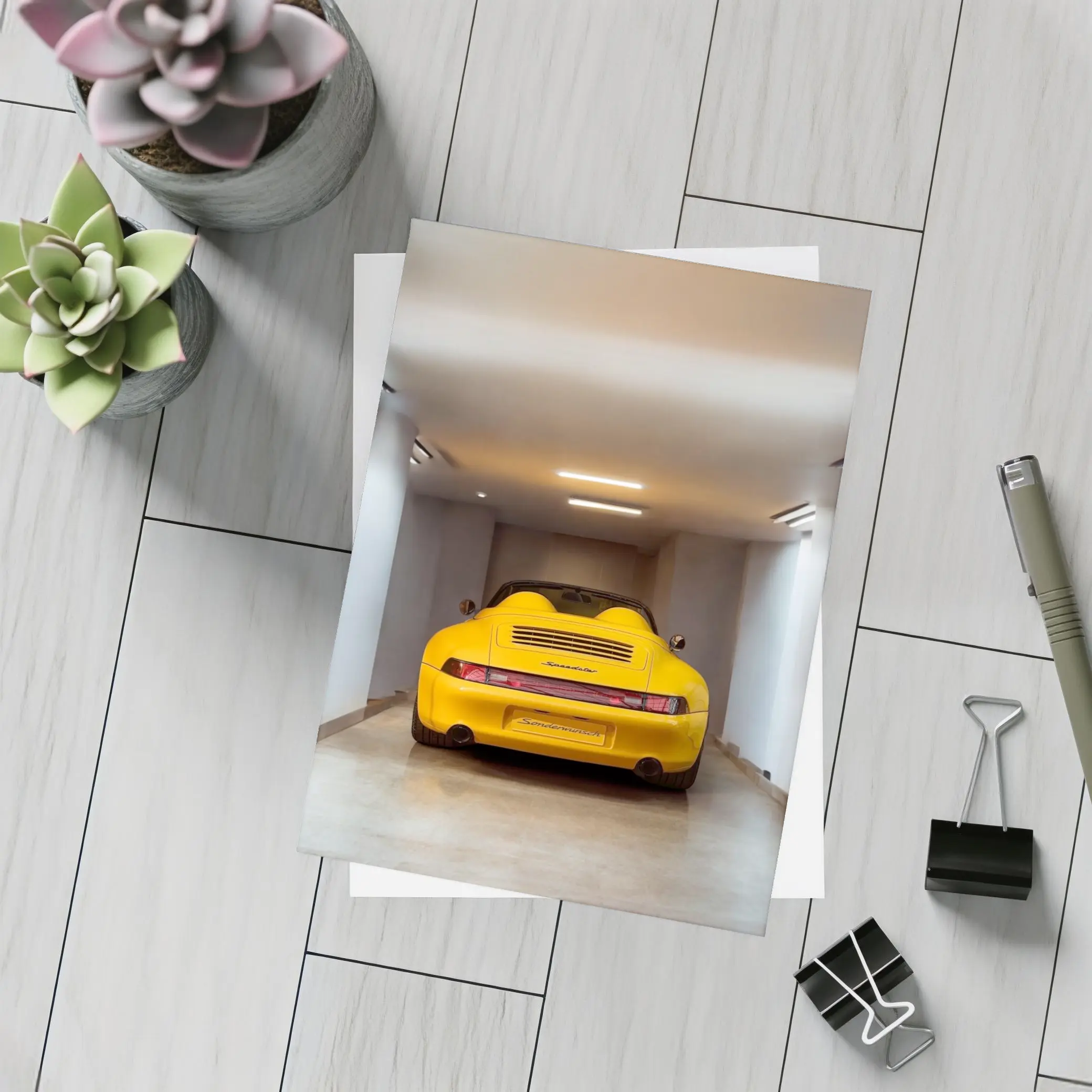 Porsche 911 Speedster Yellow Garage Interior – Postcards