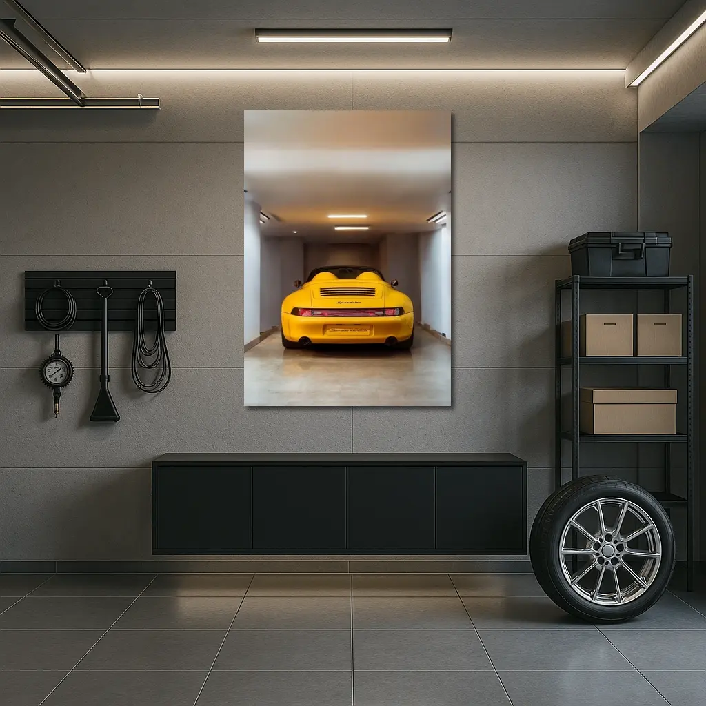 Porsche 911 Speedster Yellow Garage Interior – Wall Art