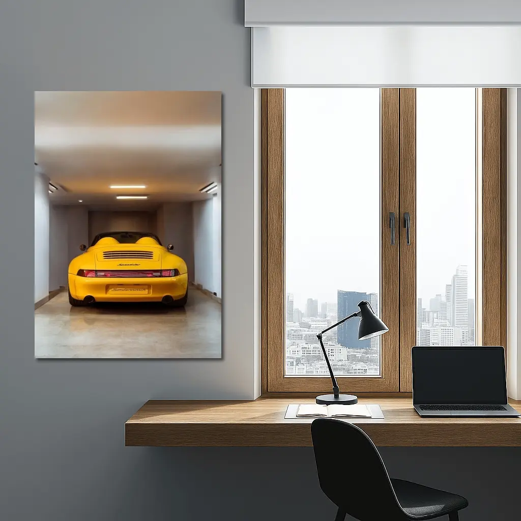 Porsche 911 Speedster Yellow Garage Interior – Wall Art