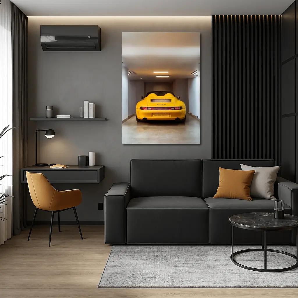 Porsche 911 Speedster Yellow Garage Interior – Wall Art