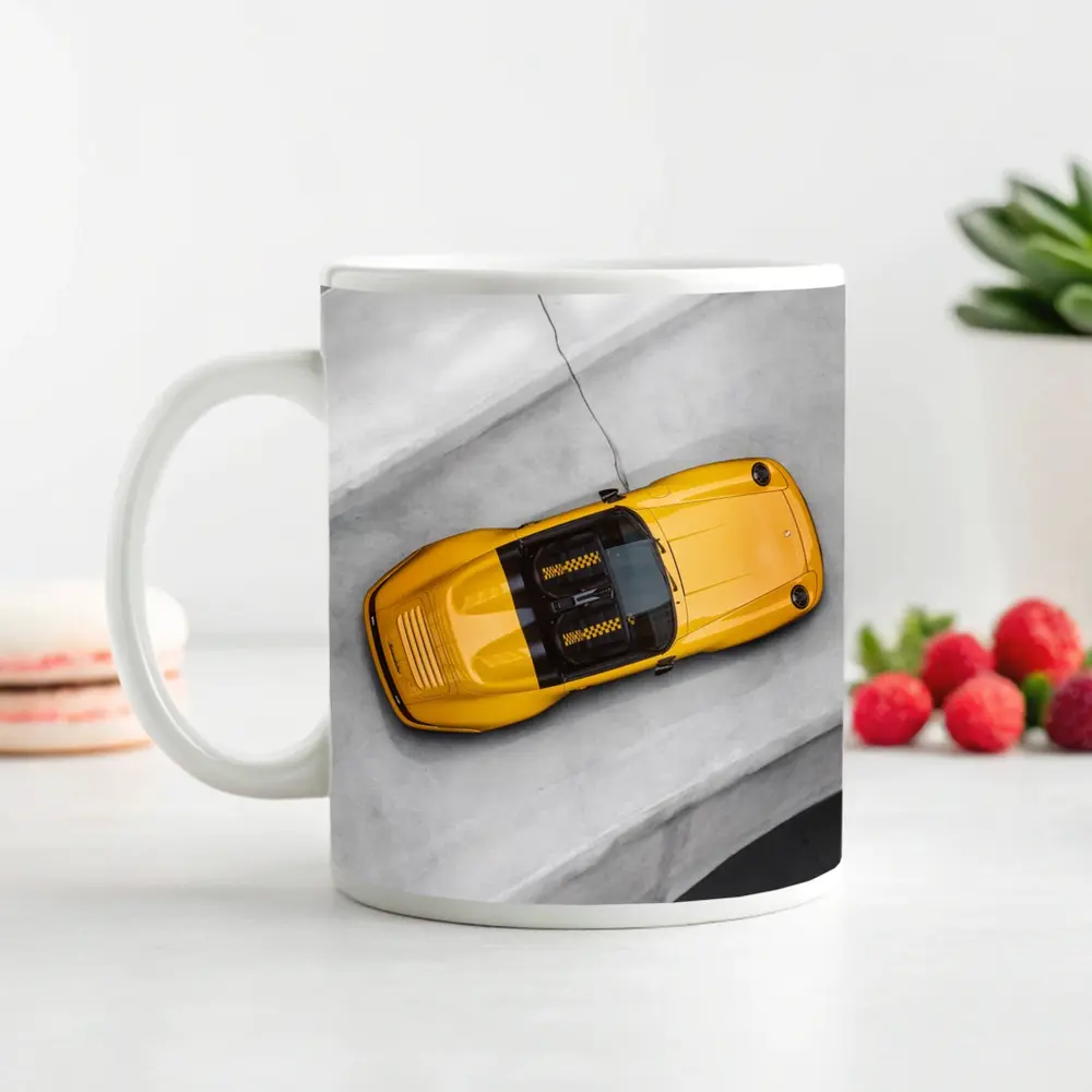 Porsche 911 Speedster Yellow Aerial Concrete – Mugs