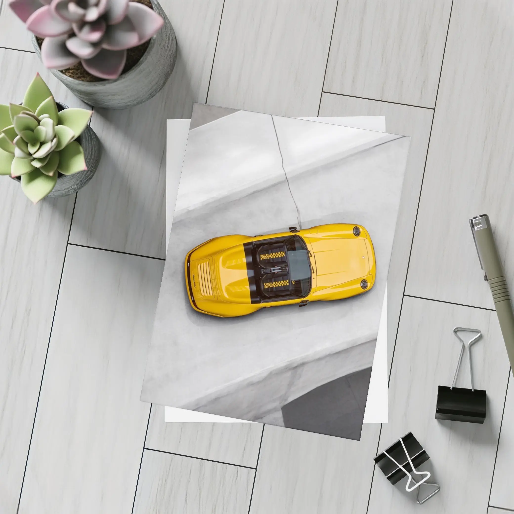 Porsche 911 Speedster Yellow Aerial Concrete – Postcards