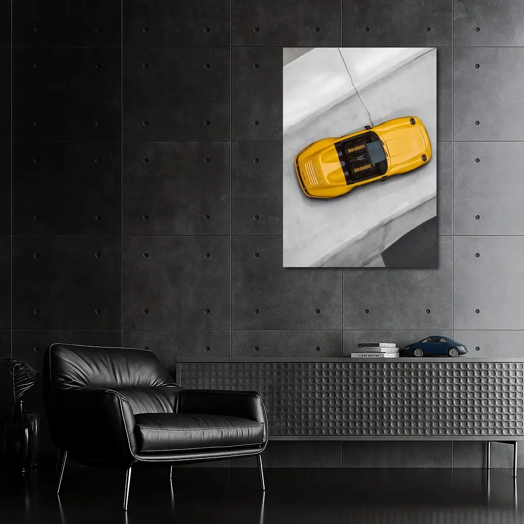 Porsche 911 Speedster Yellow Aerial Concrete – Wall Art