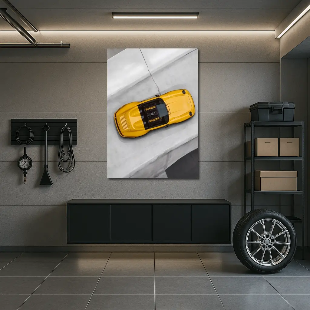 Porsche 911 Speedster Yellow Aerial Concrete – Wall Art