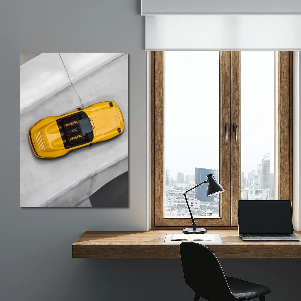Porsche 911 Speedster Yellow Aerial Concrete – Wall Art