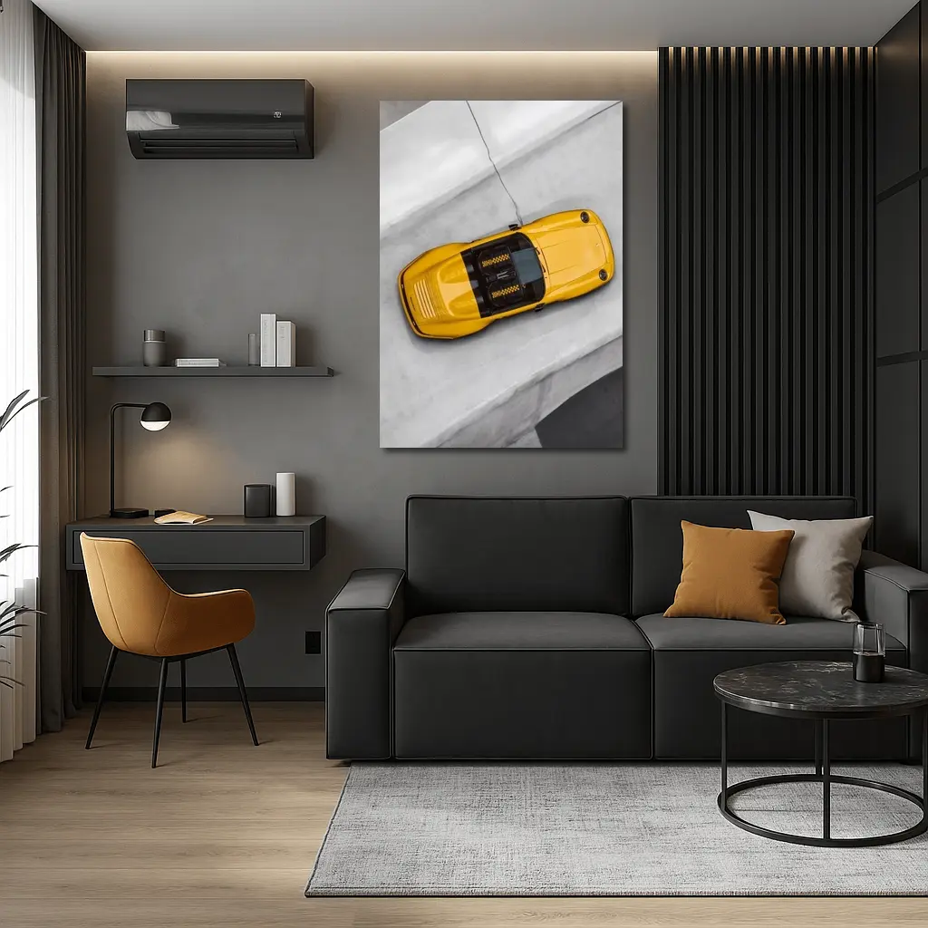 Porsche 911 Speedster Yellow Aerial Concrete – Wall Art