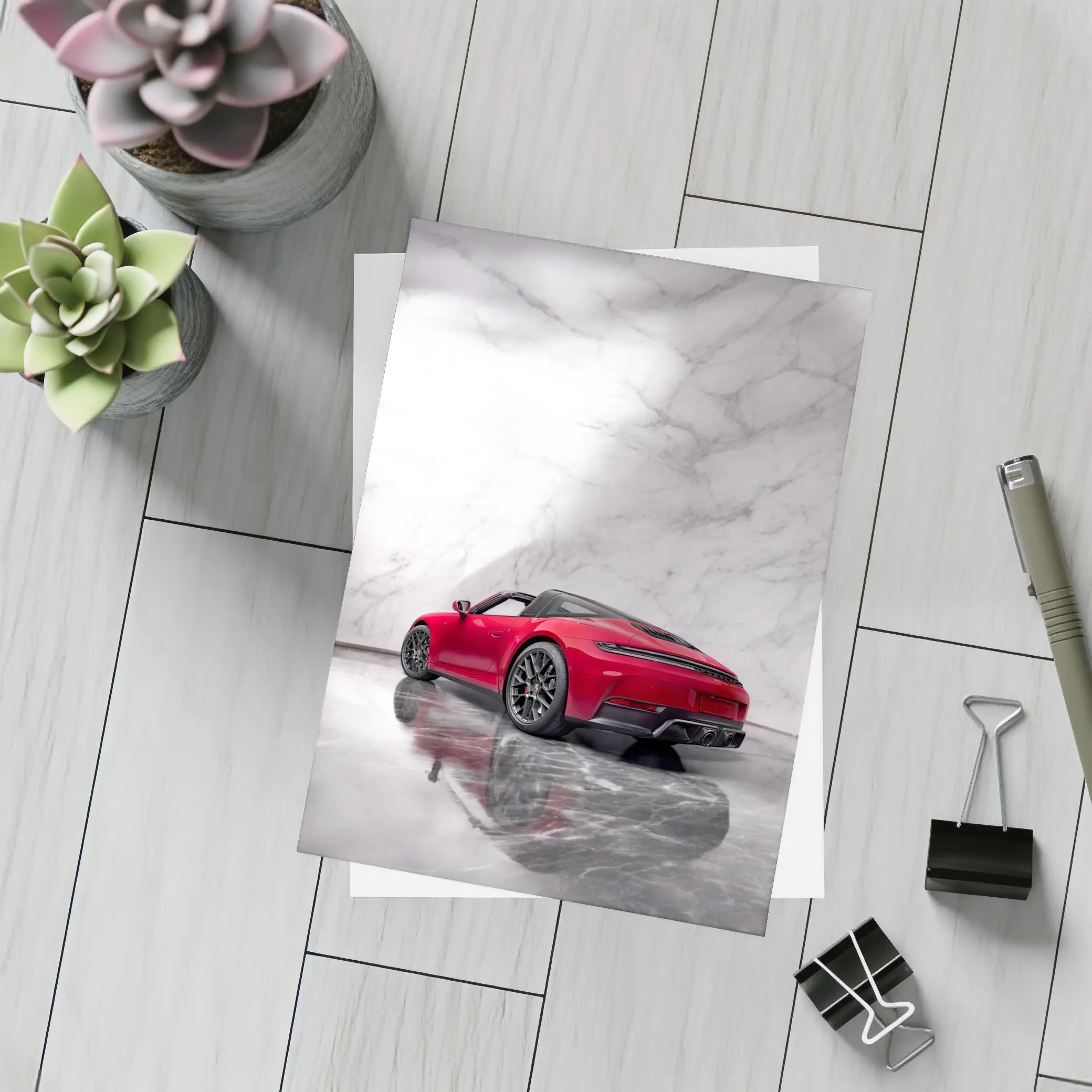 Red Porsche 911 Targa Marble Studio – Postcards